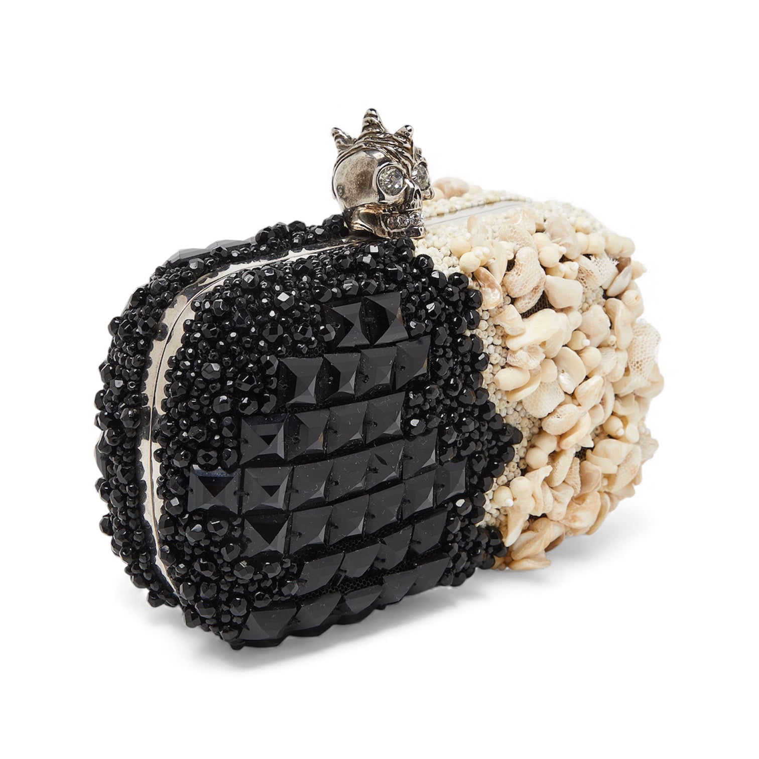 Alexander McQueen 2012 Black/Beige Beads Embellished Skull Box Clutch