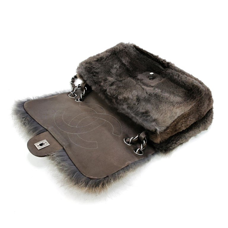 Chanel 2013 CC Timeless Rabbit Fur Flap Bag