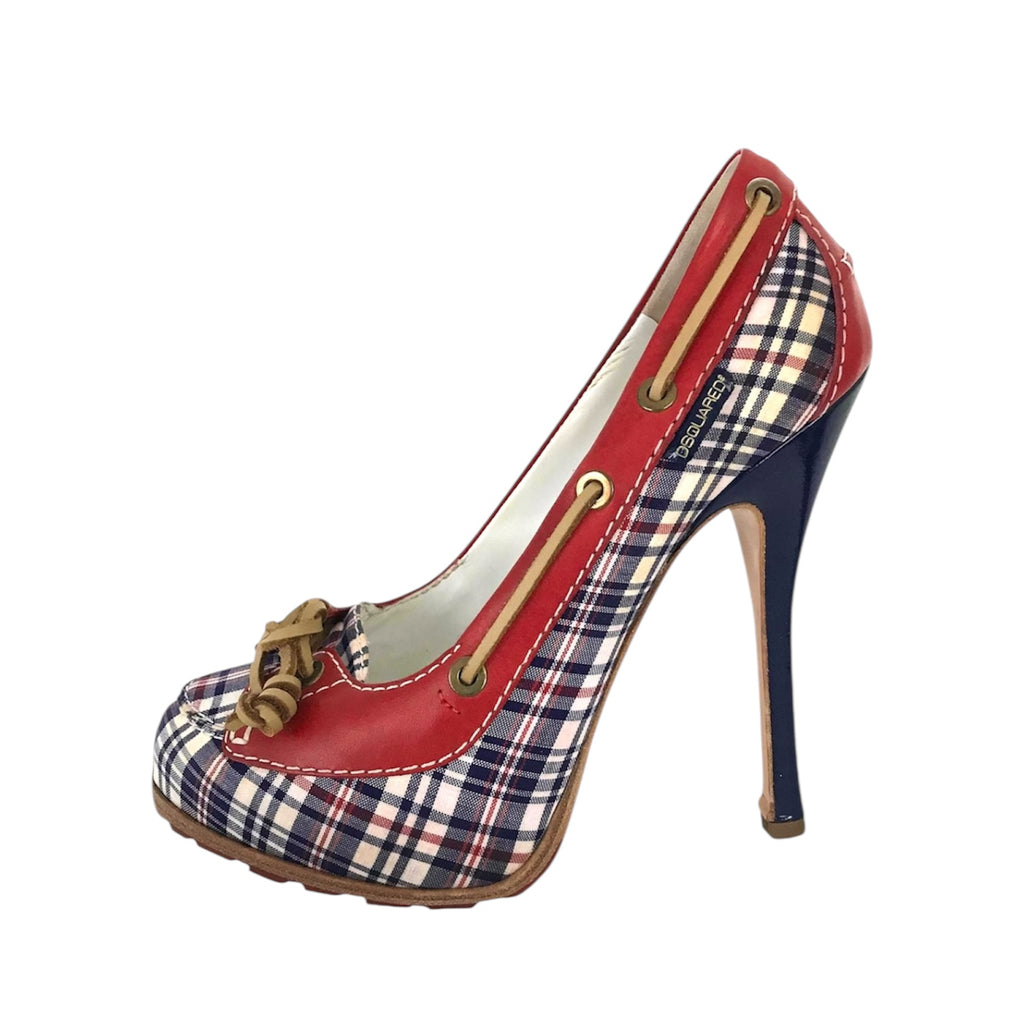 Dsquared2 Plaid Canvas Leather Pumps