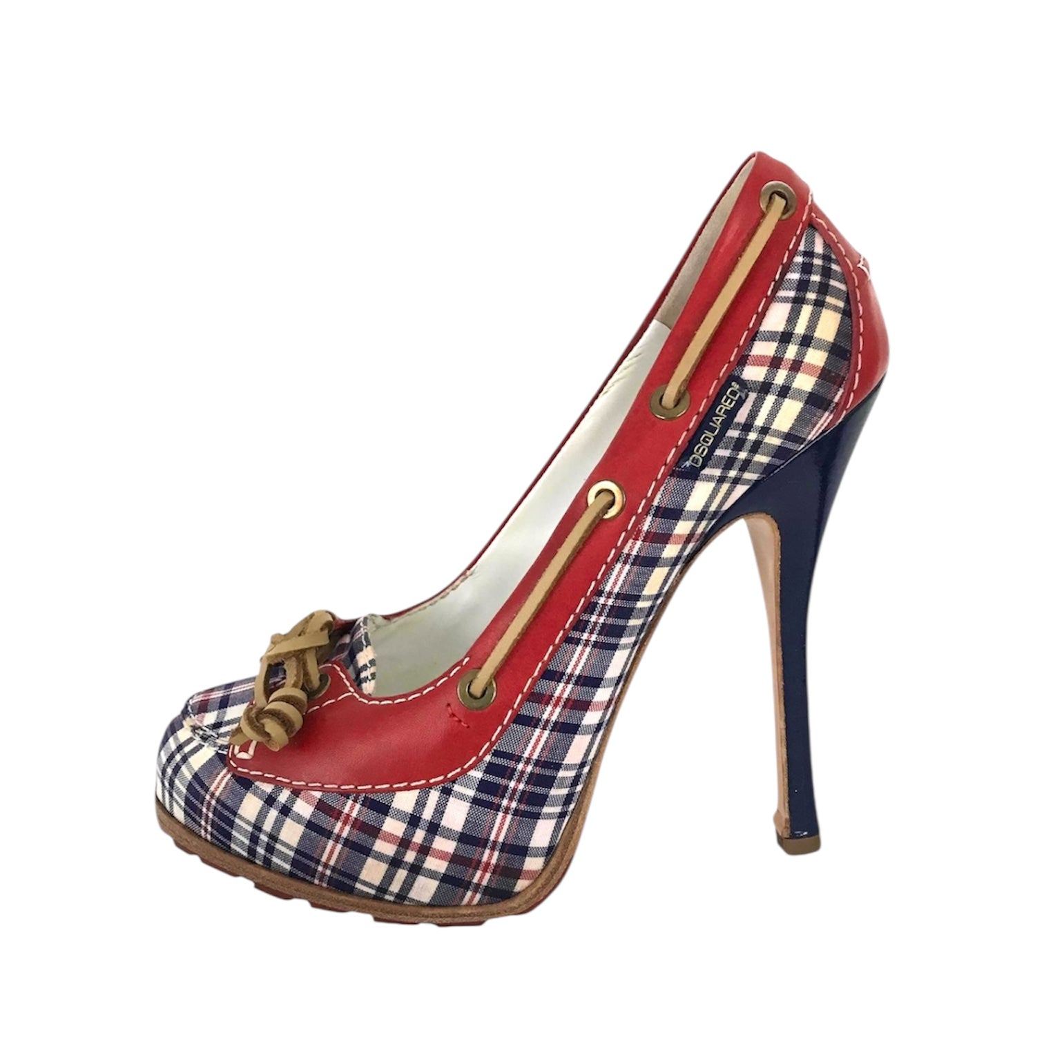 Dsquared2 Plaid Canvas Leather Pumps