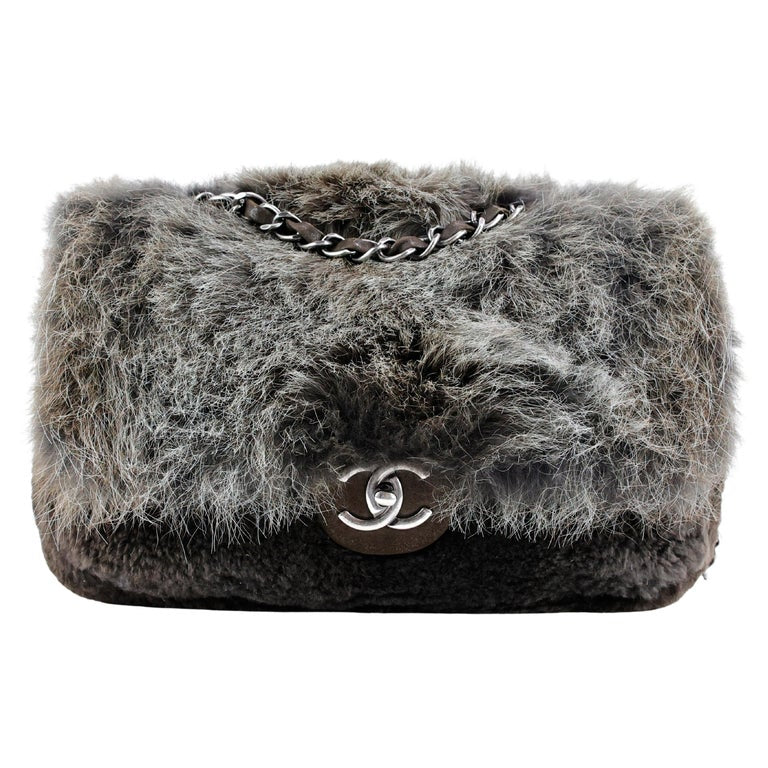 Chanel 2013 CC Timeless Rabbit Fur Flap Bag
