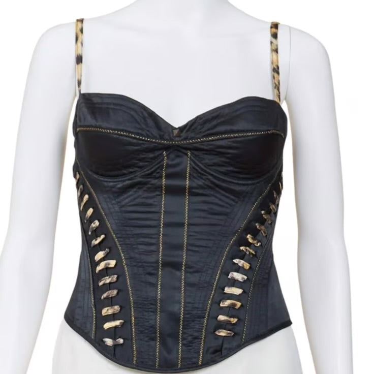 Roberto Cavalli 2000S Satin Animal Print Bustier Top