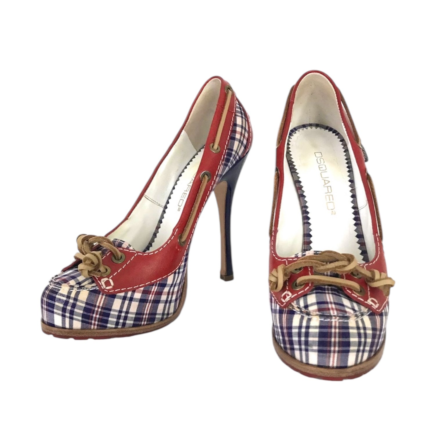 Dsquared2 Plaid Canvas Leather Pumps