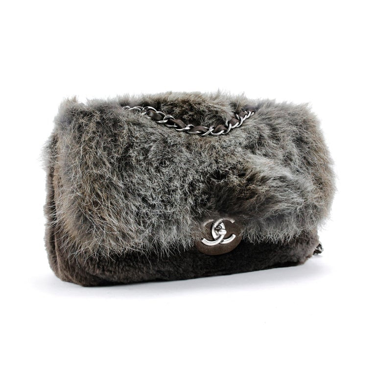 Chanel 2013 CC Timeless Rabbit Fur Flap Bag