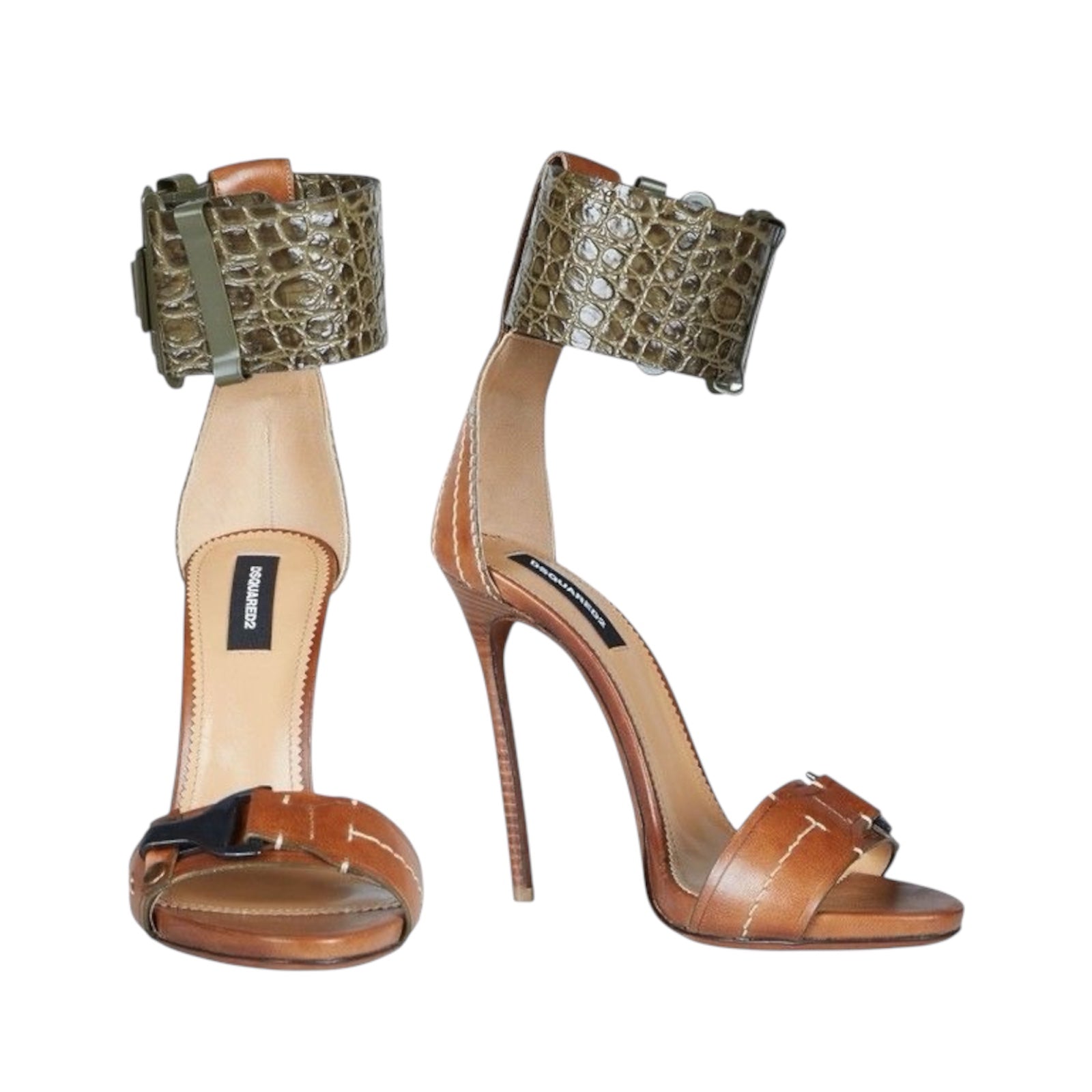 Dsquared2 Crocodile Embossed Leather Gladiator Sandals