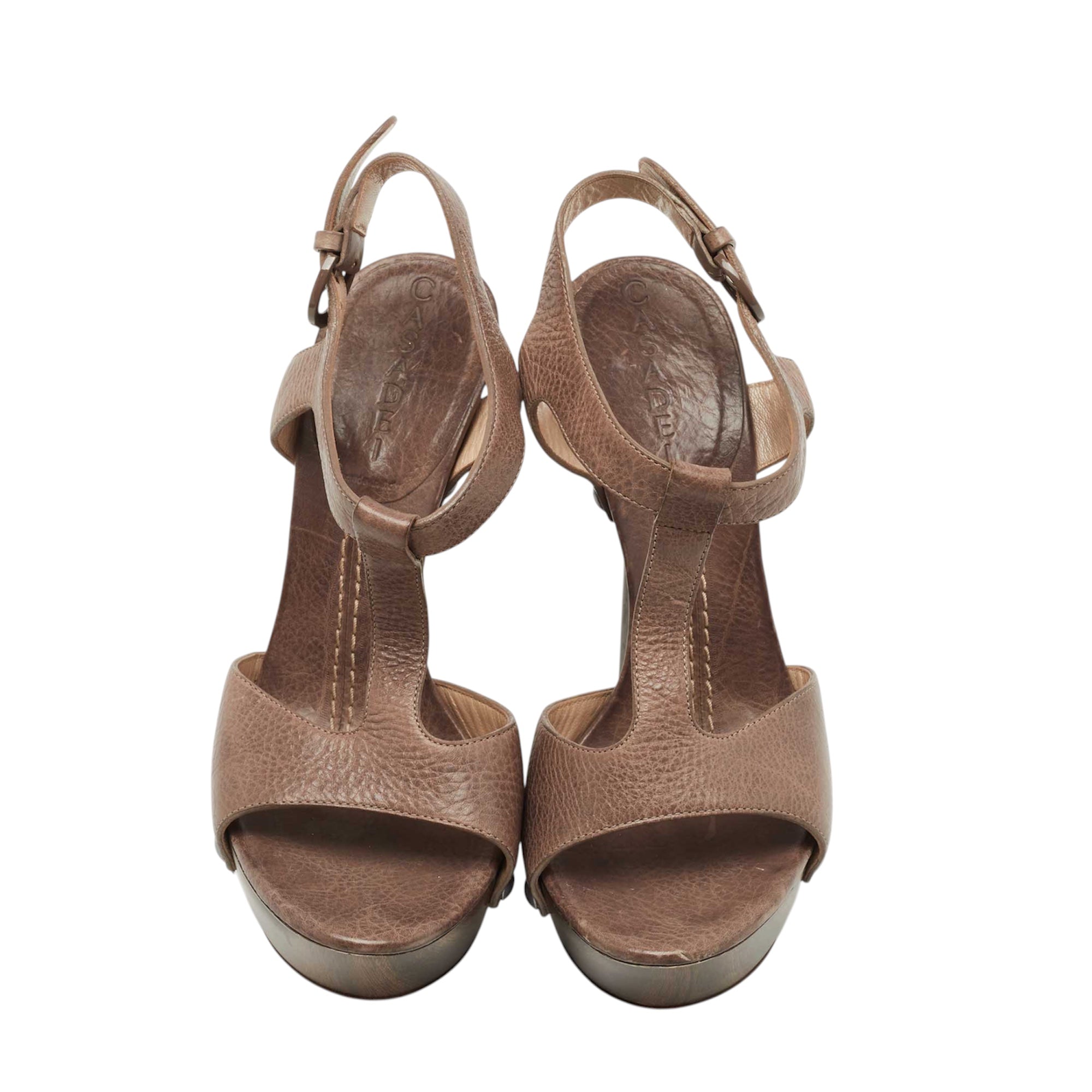 Casadei 2011 Brown Leather Studded Platform Ankle Strap Heels