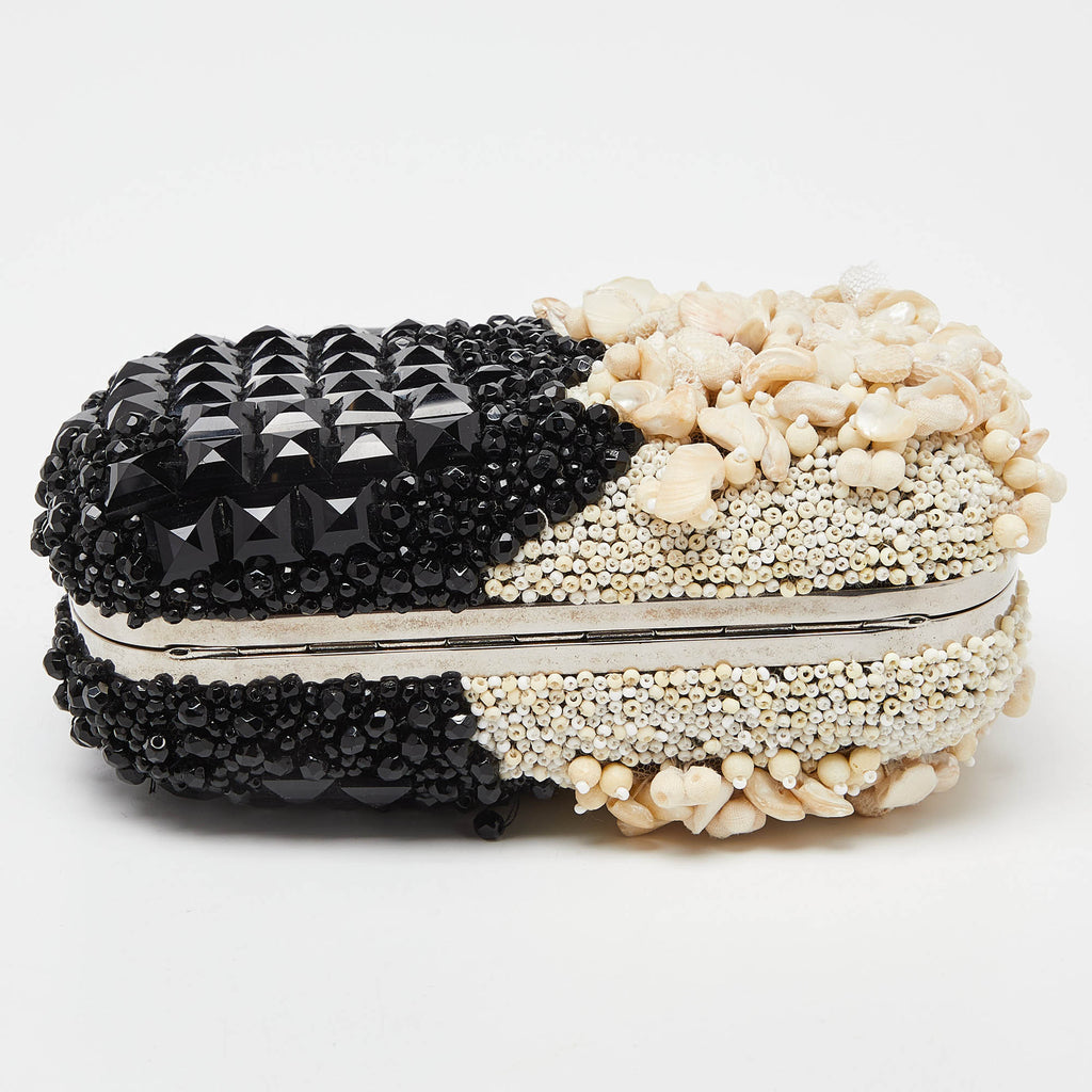 Alexander McQueen 2012 Black/Beige Beads Embellished Skull Box Clutch