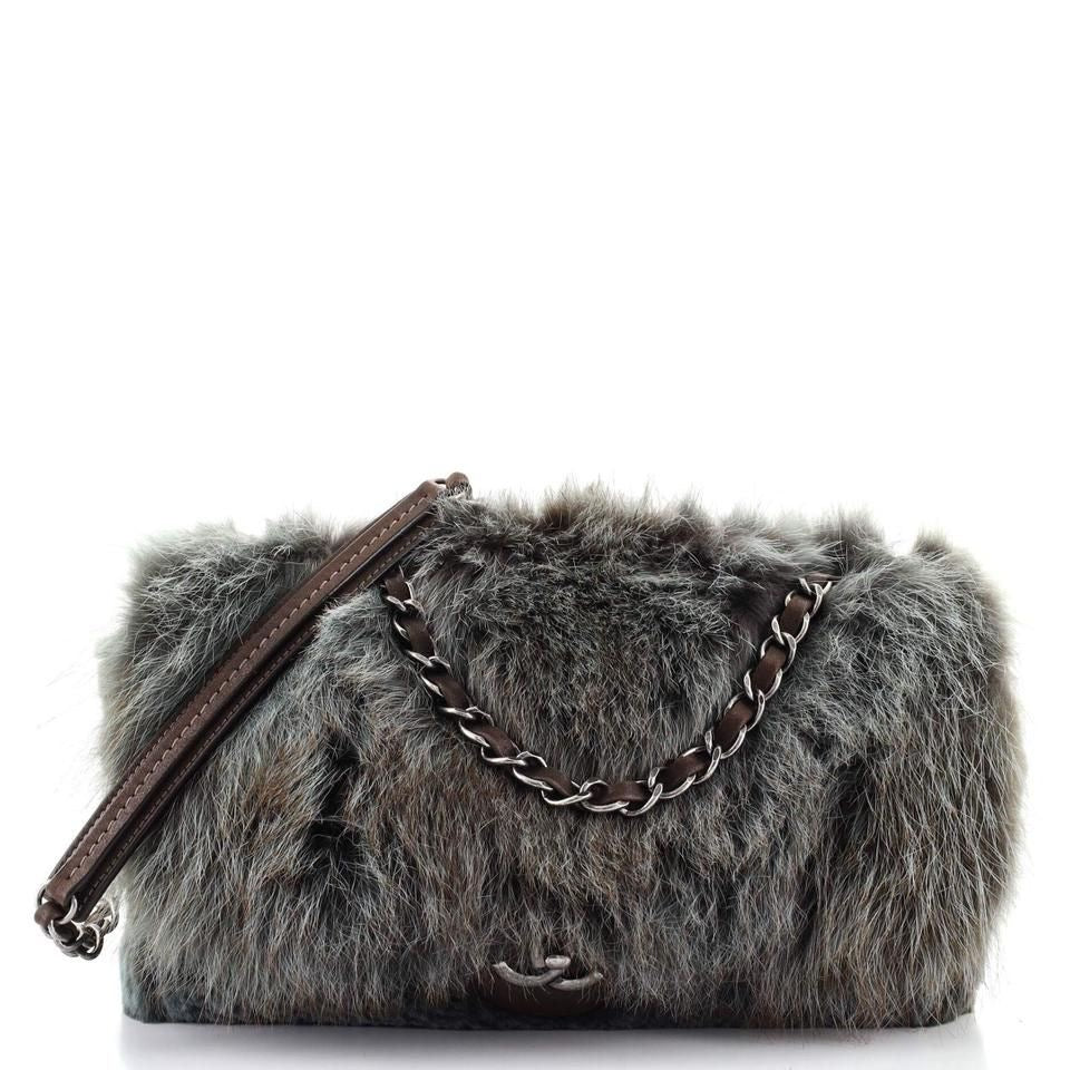 Chanel 2013 CC Timeless Rabbit Fur Flap Bag