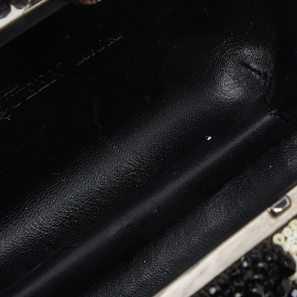 Alexander McQueen 2012 Black/Beige Beads Embellished Skull Box Clutch