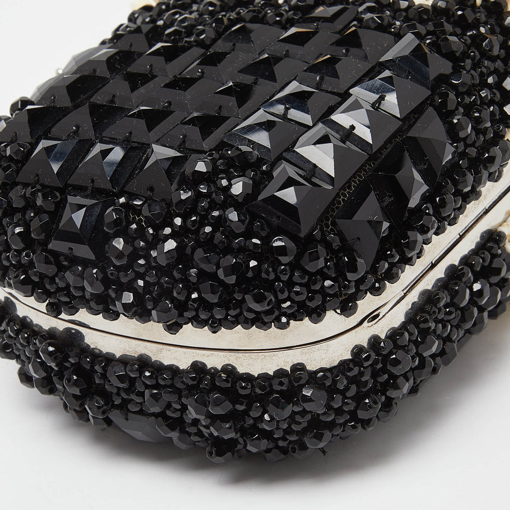 Alexander McQueen 2012 Black/Beige Beads Embellished Skull Box Clutch