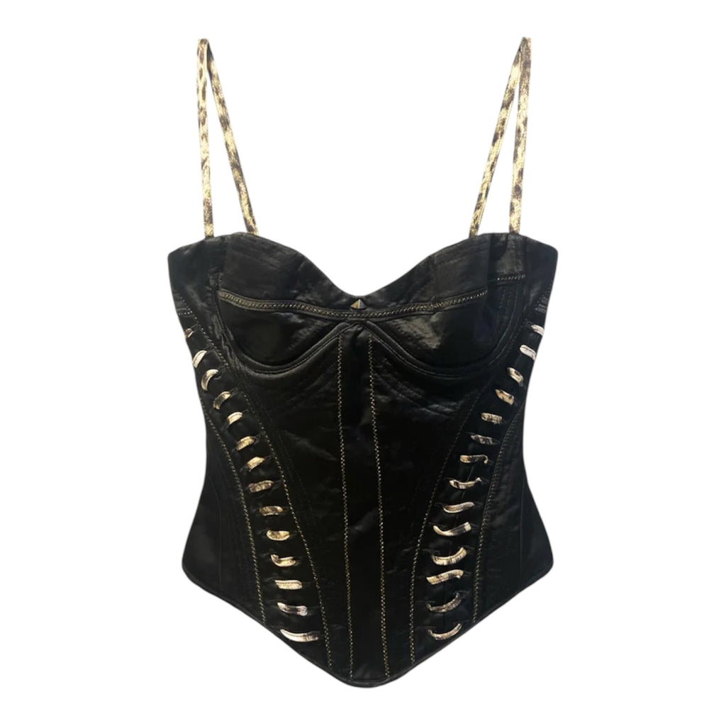 Roberto Cavalli 2000S Satin Animal Print Bustier Top